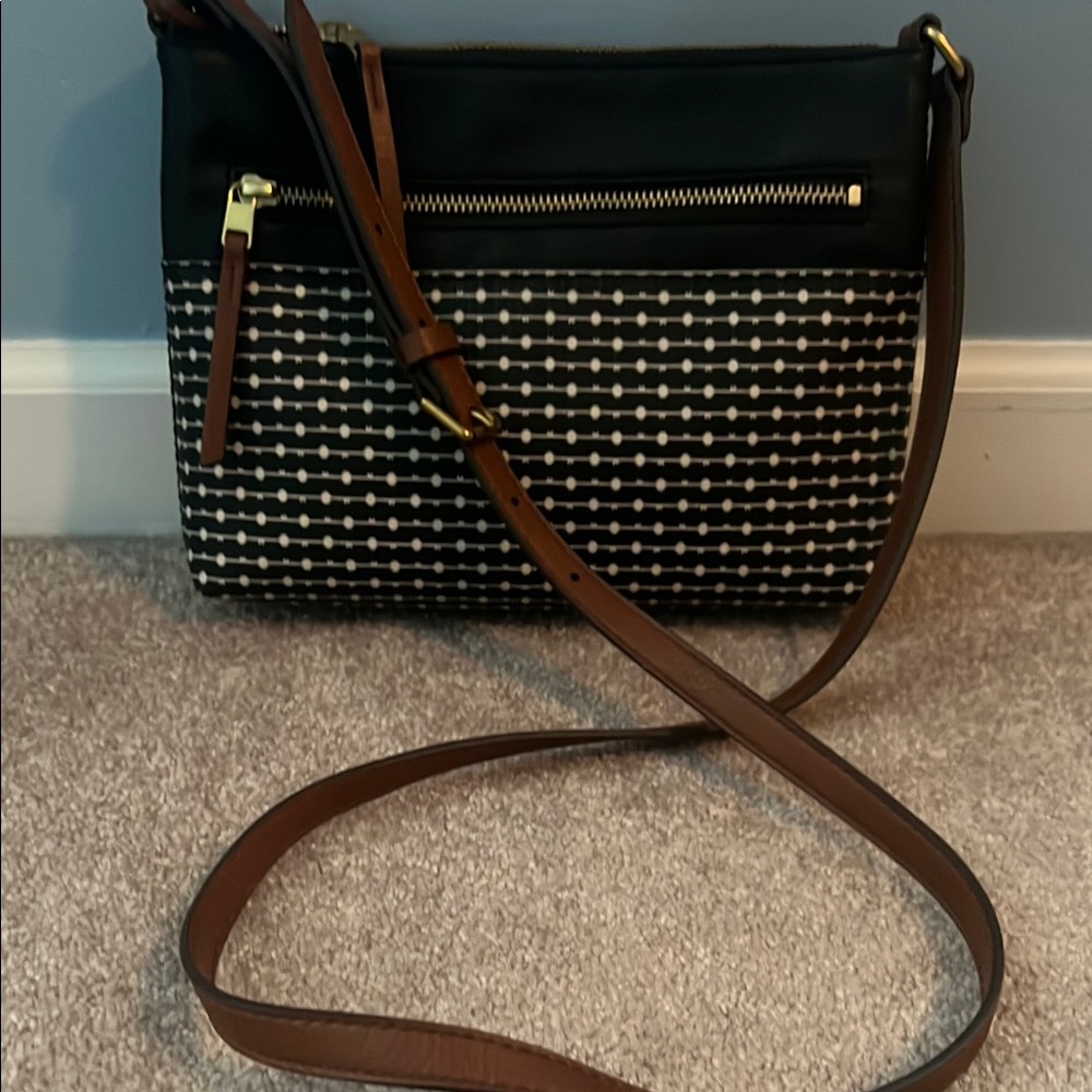 Fossil Black and Brown Crossbody Bag with Geometric Texture